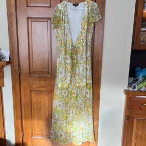 Aakaa Yellow and White Floral wrap Maxi Dress/top (open front)